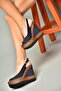 Navy Blue Women's Wedge Heeled Shoes 9674070805 - 2