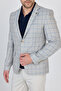 Trieste Men's Light Beige-Blue Plaid Checked Spring-Summer Sports Blazer Jacket - 2