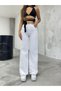 Aisha Women's White Palazzo Jeans Lycra Super High Waist Loose Denim Jeans - 2