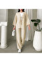Women's Linen Look Kimono Beige - Cream Set • Tied Tunic Pants 2-Piece Set • Oversize - 2