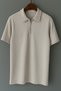 Men's Gray Ribbed Zippered Oversize Polo Neck T-Shirt