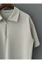 Men's Gray Ribbed Zippered Oversize Polo Neck T-Shirt - 4