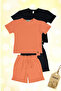 Set of Two Wooden Button Design Summer Black Orange Girl/Boy Bottom Top Set