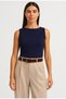 Boat Neck 2-Piece Sleeveless Top-Black Navy Blue - 2