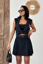 Women's Pleated Belted Navy Blue Mini Skirt - Daily/Casual - 7