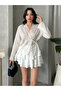 Women's V-Neck Lace-Up Blouse