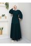 Pleated Waist Hidden Zipper Belt Balloon Sleeve Ferace-1031 - 2