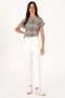 Women's Mink Patterned Crew Neck T-Shirt 50305761-Vr052 - 4