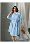 Women's Striped Button Midi Length Dress - 2