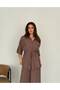 Short Sleeve Tie-Up Brown Bottom Top Women's Set - 4