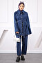 Navy Blue Waist Belted Denim Jacket Trousers Set