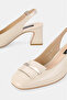 Women's Beige Patent Leather Genuine Leather Number 35-41 Medium Heel Back Open Shoes - 5