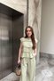 Drawstring Pinterest Model Zero Sleeve Design Blouse Wide Leg Palazzo Pants Double Raw Linen Suit - 2