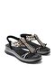 Kindep Bead Detailed Elastic Padded Sole Women's Sandals Black