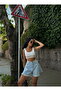 Women's High-Waisted Tassel-Hem Bell-Look Denim Shorts