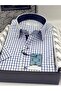 Classic Short Sleeve Checkered Gift Boxed Men's Shirt Fs-004156 - White Cobalt Blue - 3