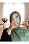 Papatya Series Floral Patterned Jacquard Shawl - Dark Mint Green