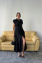Sleeveless Shoulder Pad front buttoned poplin dress with pens detail - black - 4