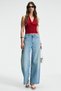 Nesliva women's degaje halter neck thick strap backless crop red blouse - 5