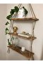 3-Piece Decorative Wall Shelf with Wooden Drawstring Rope |   Stylish and Natural Wall Decoration |   Board 3-Shelf Bookcase - 4