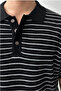 Men's Black Striped Buttoned Regular Fit Knitwear T-Shirt - 3
