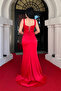 Satin Fabric Back Fish Maxi Dress - Red - 5