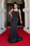 Satin Fabric Back Fish Maxi Dress - Black - 2