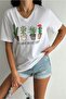Women's White 100% Cotton Plus Size T-Shirt V-Neck Cactus Sequin Embroidered - 6