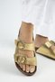 Jazmin Women's Genuine Leather Double Buckle Gold Slippers - 5
