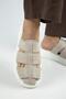 Rodin Women's Genuine Leather Three-Stripes Sabo Beige Slippers - 6