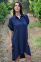 Luna Flow – Shirt Collar A-Line Dress – Navy Blue