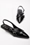 Badın Babet Black Patent Leather Cross Strap Open Back Pointed