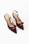 Women's Genuine Leather Classic Heeled Shoes Claret Red - 3
