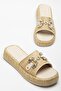 Women's Wedge Heeled Slippers Beige Straw Material Coated Sole Stone