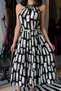 Women's Rope Strap Halter Detail Skirt Ruffled Belt Viscose Summer Dress