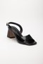Women's Heeled Sandals Shoes Black Patent Leather Crocodile Printed Tan Stone Buckle - 5