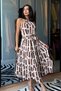 Women's Rope Strap Halter Detail Skirt Ruffled Belt Viscose Summer Dress