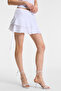 Sarelin Women's Flounced Wrap Side Tie Mini White Skirt