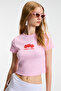 Novelle women's crew neck short sleeve front Printed crop pink t-shirt