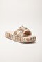 Women's Wedge Heeled Slippers Nude Straw Material Coated Sole Stone - 4