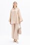 Beige-Wide Folded Slit Linen Trousers Suit - 2