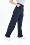 Women's Line Lycra Zipper Closure Pleated Navy Blue Palazzo Trousers - 3