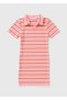 Girl's Colorful Striped Polo Neck Knitwear Summer Mini, Midi Dress - 2