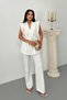 Women's Bottom Top Double Suit Striped Shoulder Detailed Belted Vest Pants Suit - 4