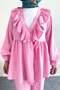 Ruffle Neck Tie-Up Tunic and Wide Leg Pants Set 8845 - Pink - 2