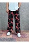 Elastic Waist Pipe Leg Patterned Baggy Trousers