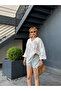 Premium Textured Lace-Up Detailed Romantic Shirt Blouse - 4