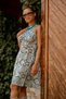 Blue Color Gold Detailed Halter Neckline Backless Short Silk Dress - 5