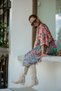 Pink Color Patchwork Patterned Tie Front V Back Short Silk Dress - 7