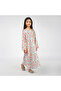 Floral Kids Jalabiya - White Printed Maxi with V-Neck and Stone Embellishments - 4